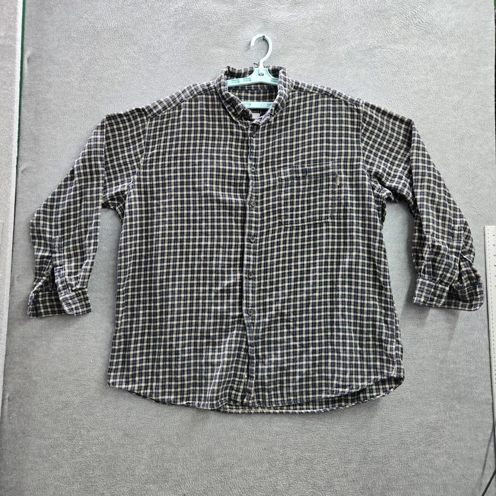 Woolrich‎ Men Button Up Shirt XXL Navy Check Flannel Western Gorpcore